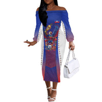 Personalized Haiti Football Eagle Champions Off The Shoulder Long Sleeve Dress Les Grenadiers Soccer Trophy 2026 Heritage Flag