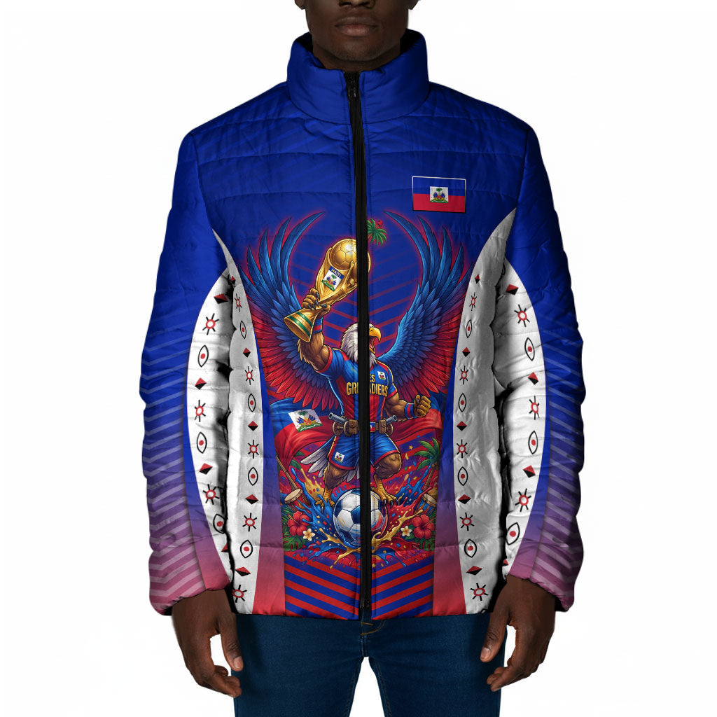 Personalized Haiti Football Eagle Champions Padded Jacket Les Grenadiers Soccer Trophy 2026 Heritage Flag