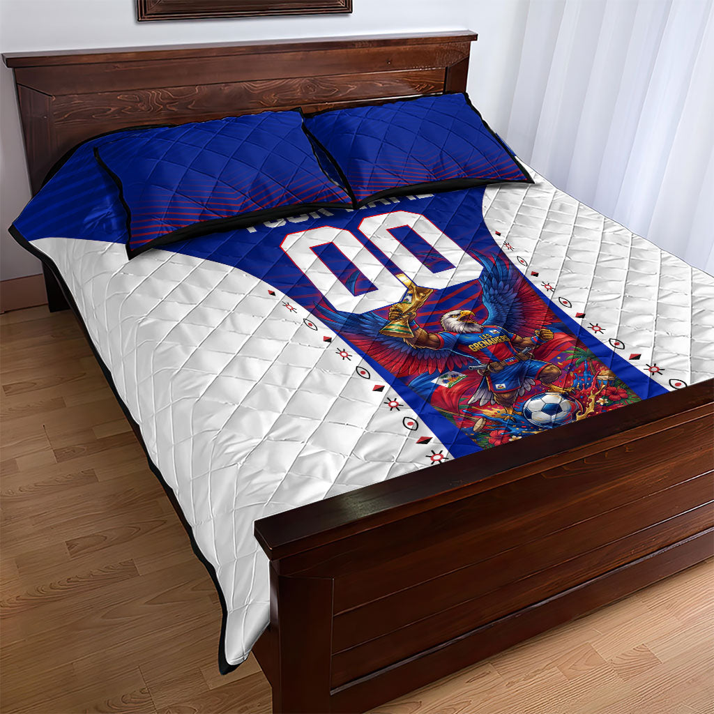 Personalized Haiti Football Eagle Champions Quilt Bed Set Les Grenadiers Soccer Trophy 2026 Heritage Flag
