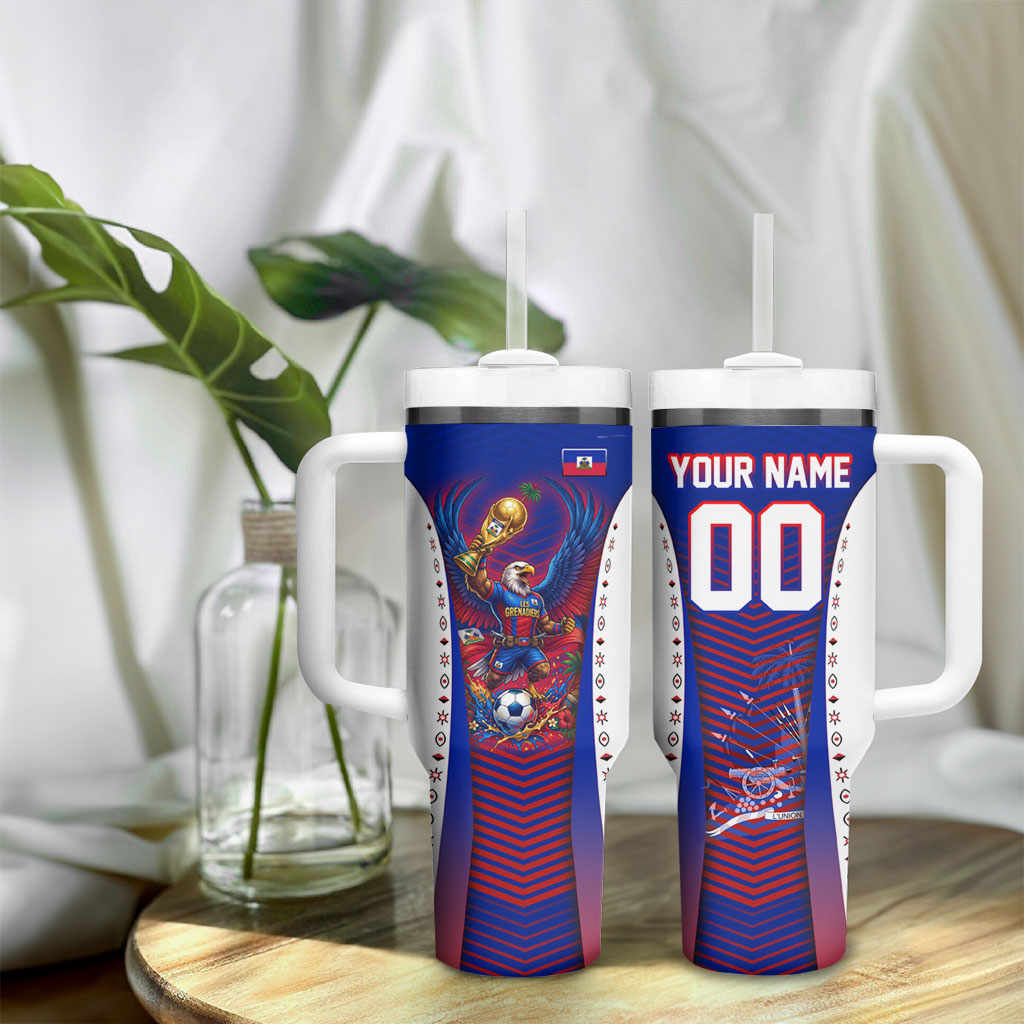 Personalized Haiti Football Eagle Champions Tumbler With Handle Les Grenadiers Soccer Trophy 2026 Heritage Flag