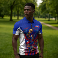 Personalized Haiti Football Eagle Champions Zipper Polo Shirt Les Grenadiers Soccer Trophy 2026 Heritage Flag