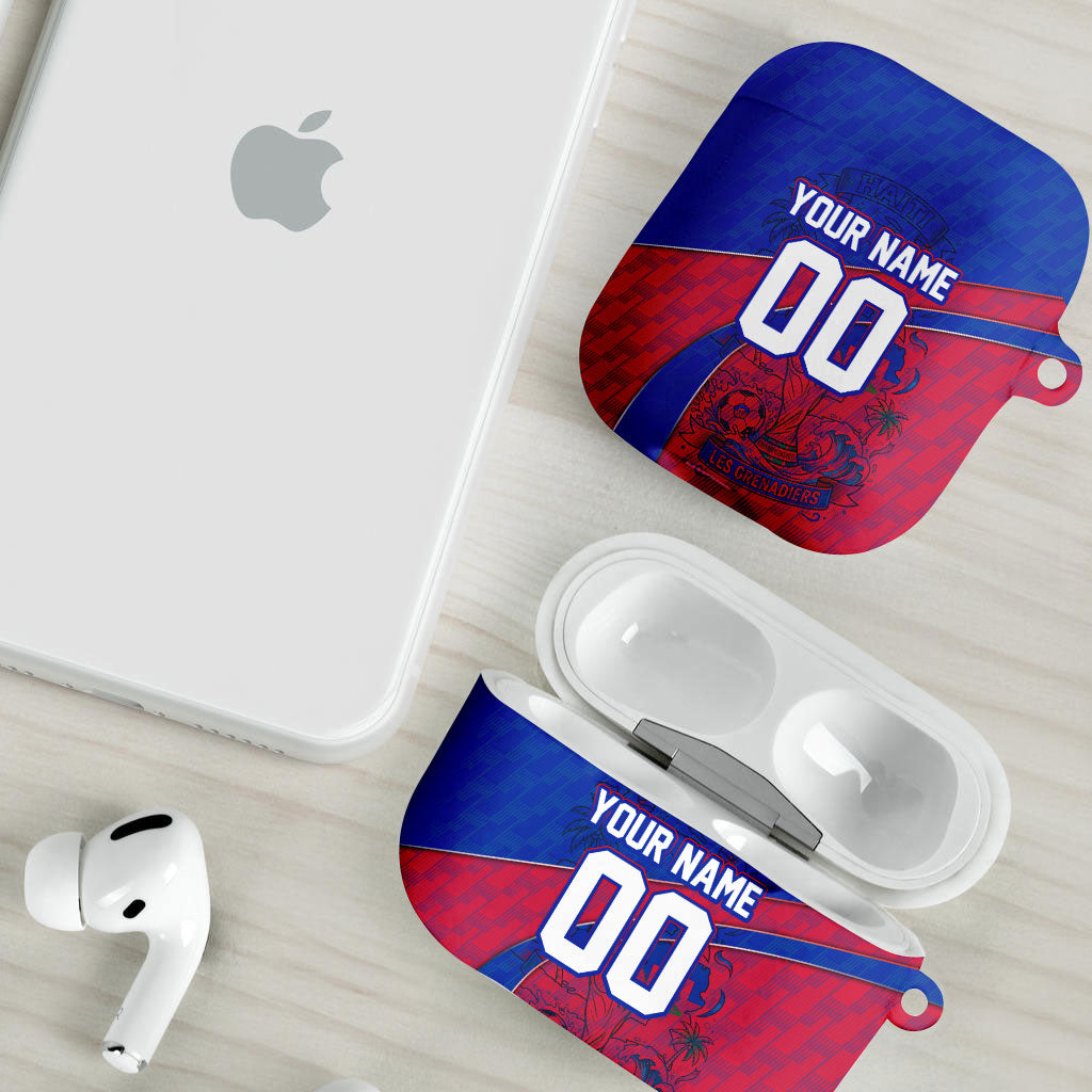 Personalized Haiti Soccer Les Grenadiers AirPods Case Championship Football 2026 Trophy Haitian Flag Map