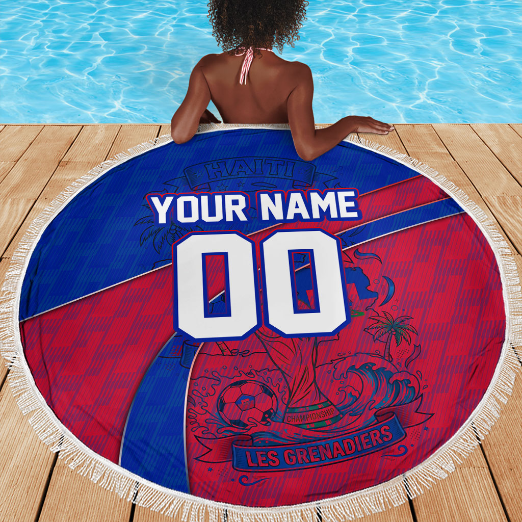 Personalized Haiti Soccer Les Grenadiers Beach Blanket Championship Football 2026 Trophy Haitian Flag Map