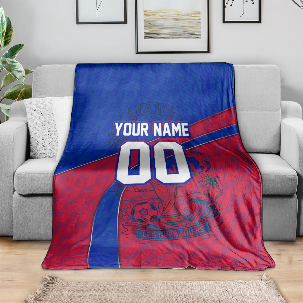 Personalized Haiti Soccer Les Grenadiers Blanket Championship Football 2026 Trophy Haitian Flag Map