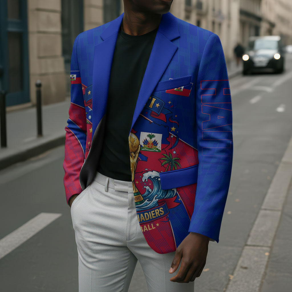 Personalized Haiti Soccer Les Grenadiers Blazer Championship Football 2026 Trophy Haitian Flag Map