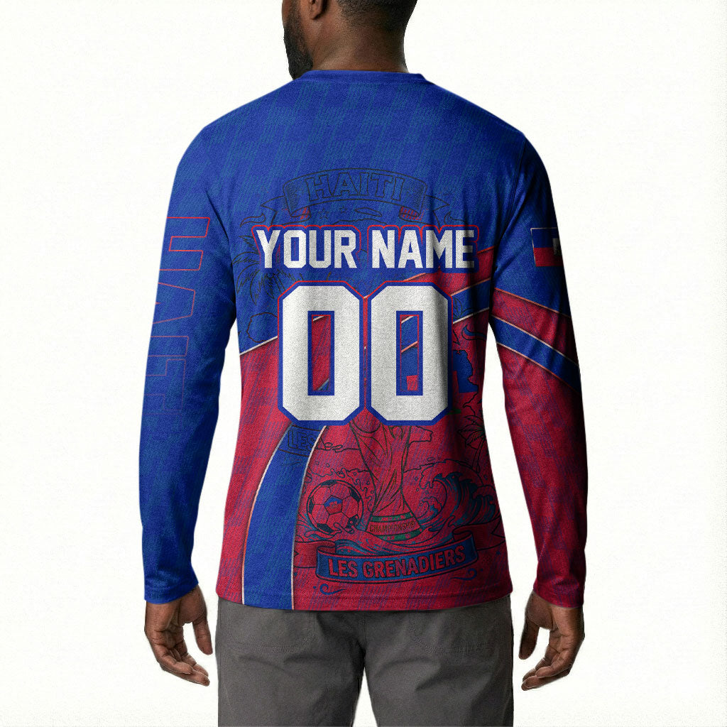 Personalized Haiti Soccer Les Grenadiers Button Sweatshirt Championship Football 2026 Trophy Haitian Flag Map
