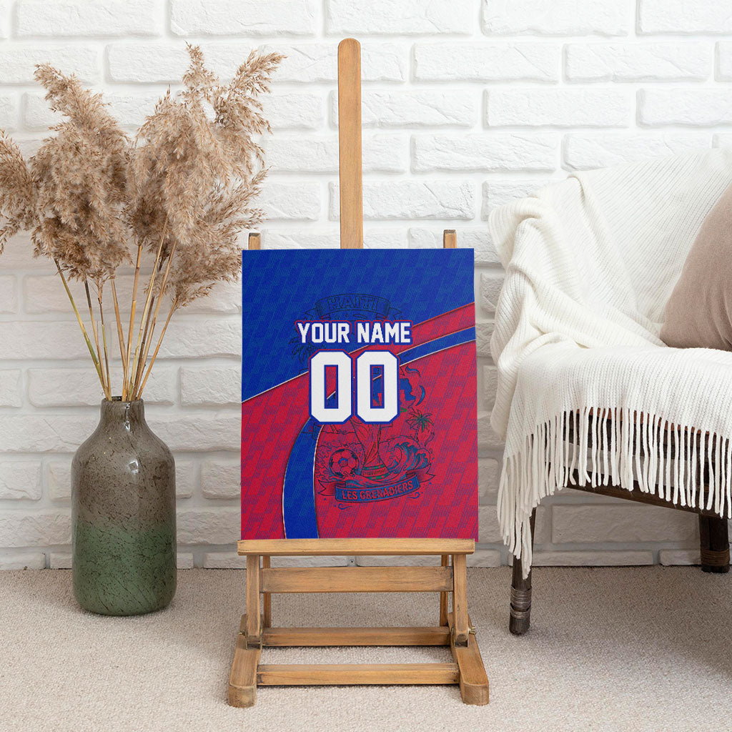 Personalized Haiti Soccer Les Grenadiers Canvas Wall Art Championship Football 2026 Trophy Haitian Flag Map
