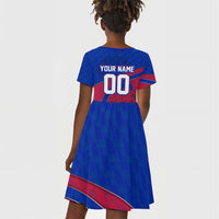 Personalized Haiti Soccer Les Grenadiers Kid Short Sleeve Dress Championship Football 2026 Trophy Haitian Flag Map