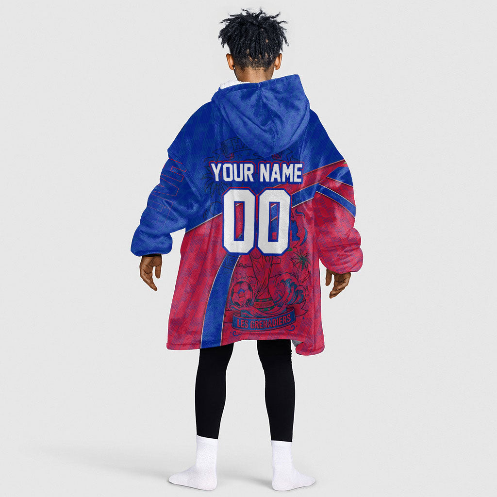Personalized Haiti Soccer Les Grenadiers Kid Wearable Blanket Hoodie Championship Football 2026 Trophy Haitian Flag Map