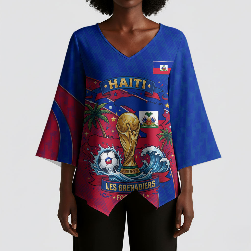 Personalized Haiti Soccer Les Grenadiers Kimono Sleeve Blouse Championship Football 2026 Trophy Haitian Flag Map