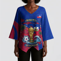 Personalized Haiti Soccer Les Grenadiers Kimono Sleeve Blouse Championship Football 2026 Trophy Haitian Flag Map