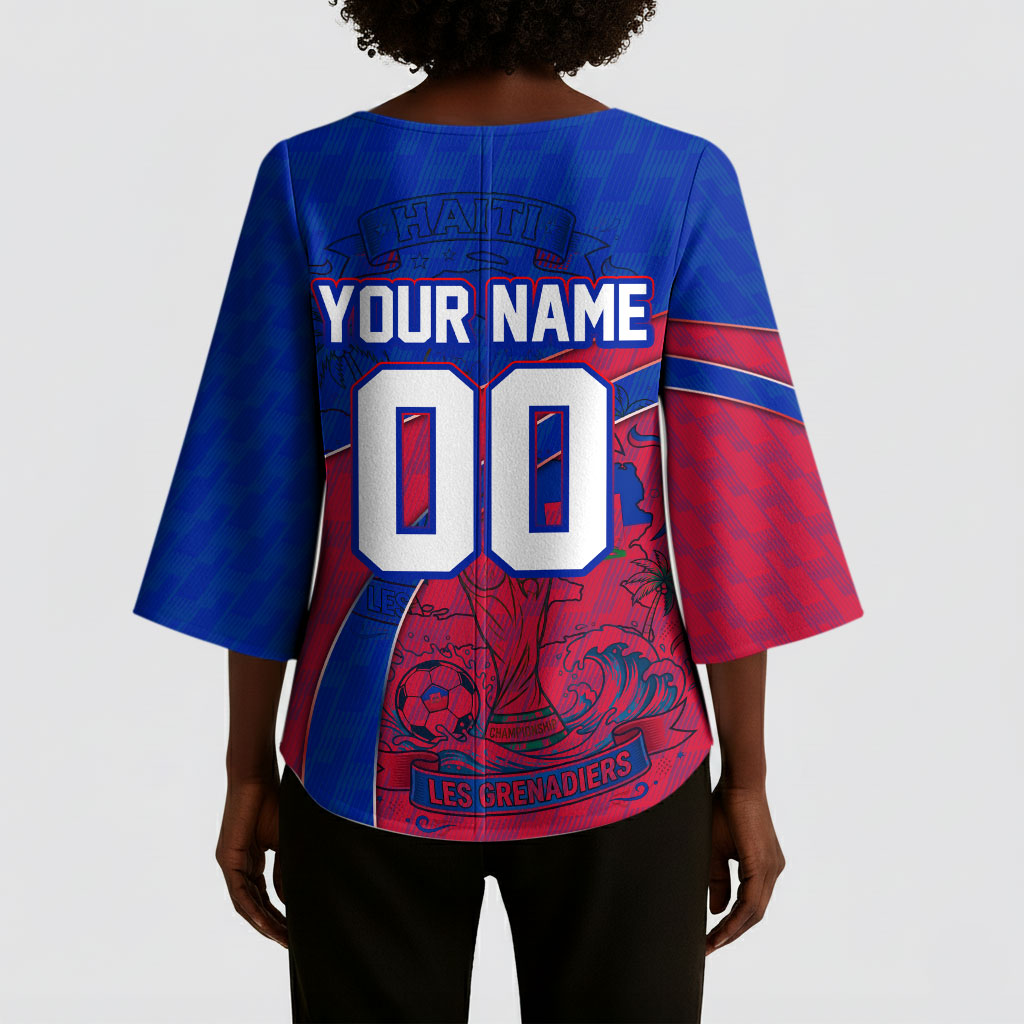 Personalized Haiti Soccer Les Grenadiers Kimono Sleeve Blouse Championship Football 2026 Trophy Haitian Flag Map