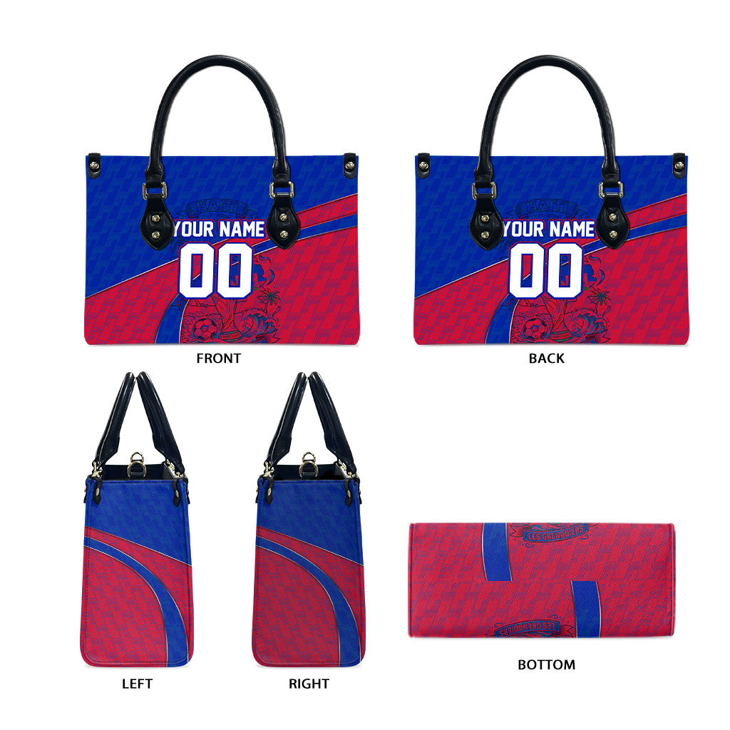 Personalized Haiti Soccer Les Grenadiers Leather Bag Championship Football 2026 Trophy Haitian Flag Map