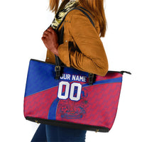 Personalized Haiti Soccer Les Grenadiers Leather Tote Bag Championship Football 2026 Trophy Haitian Flag Map