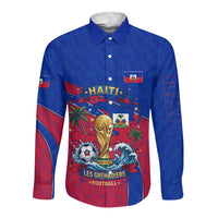 Personalized Haiti Soccer Les Grenadiers Long Sleeve Button Shirt Championship Football 2026 Trophy Haitian Flag Map