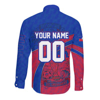 Personalized Haiti Soccer Les Grenadiers Long Sleeve Button Shirt Championship Football 2026 Trophy Haitian Flag Map