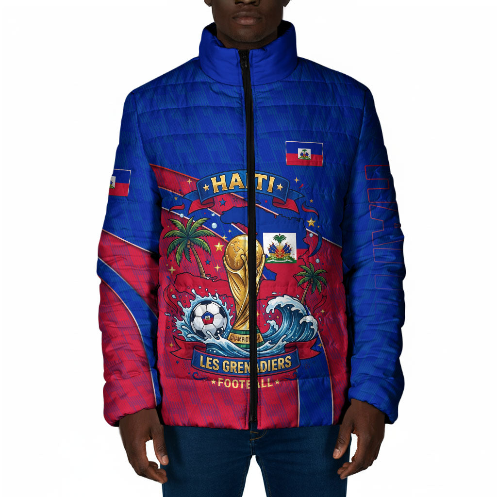 Personalized Haiti Soccer Les Grenadiers Padded Jacket Championship Football 2026 Trophy Haitian Flag Map