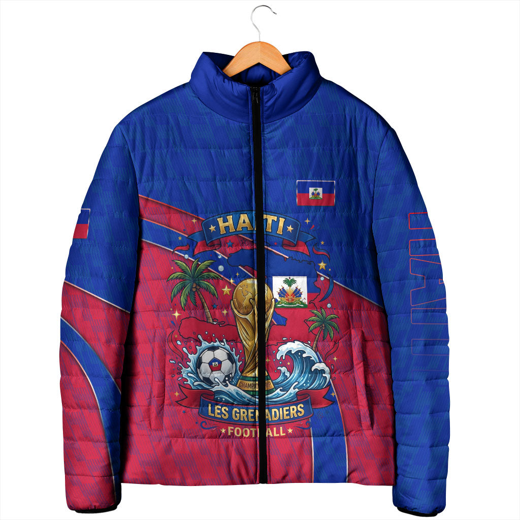 Personalized Haiti Soccer Les Grenadiers Padded Jacket Championship Football 2026 Trophy Haitian Flag Map