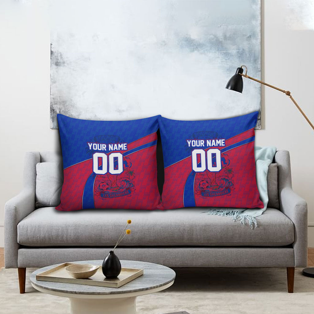 Personalized Haiti Soccer Les Grenadiers Pillow Cover Championship Football 2026 Trophy Haitian Flag Map