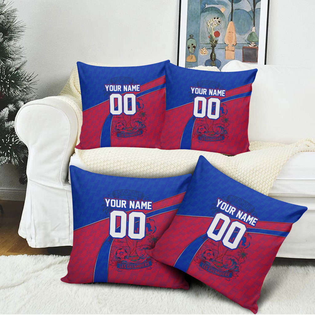 Personalized Haiti Soccer Les Grenadiers Pillow Cover Championship Football 2026 Trophy Haitian Flag Map