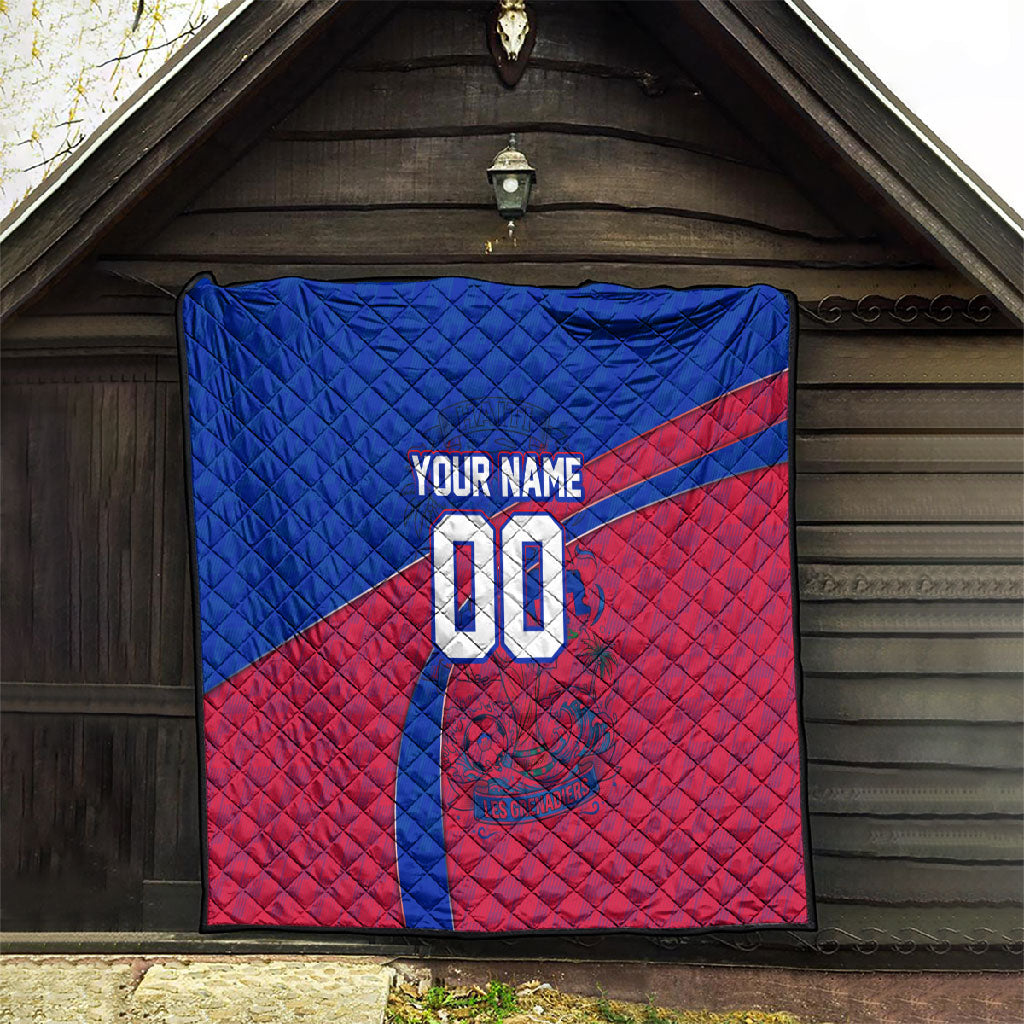 Personalized Haiti Soccer Les Grenadiers Quilt Championship Football 2026 Trophy Haitian Flag Map