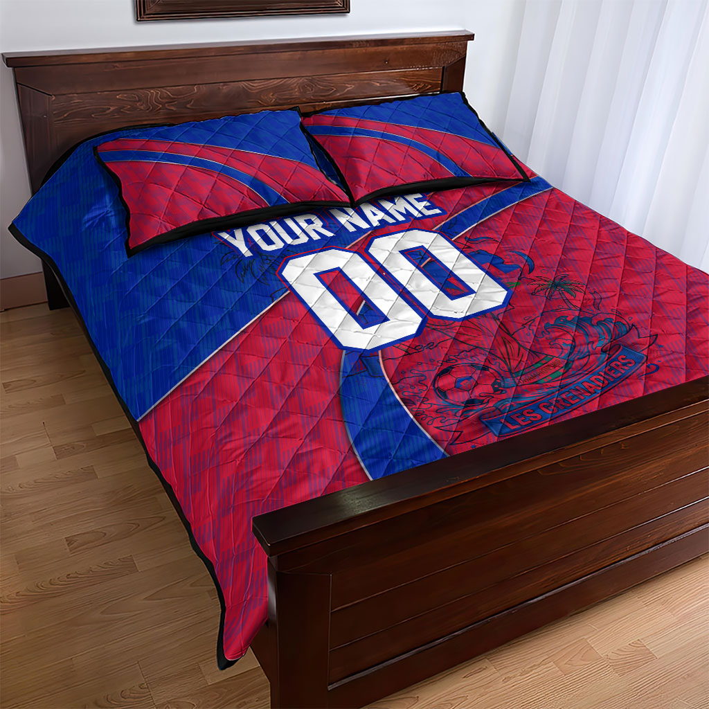 Personalized Haiti Soccer Les Grenadiers Quilt Bed Set Championship Football 2026 Trophy Haitian Flag Map