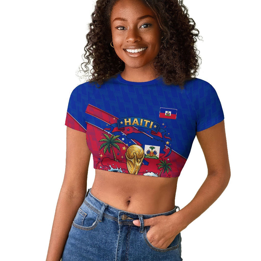 Personalized Haiti Soccer Les Grenadiers Raglan Cropped T shirt Championship Football 2026 Trophy Haitian Flag Map