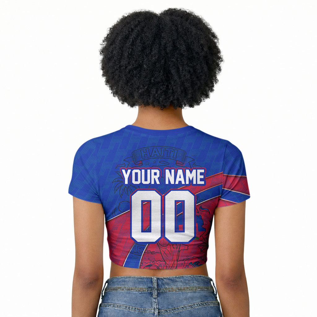 Personalized Haiti Soccer Les Grenadiers Raglan Cropped T shirt Championship Football 2026 Trophy Haitian Flag Map