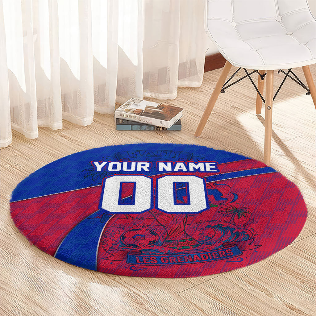 Personalized Haiti Soccer Les Grenadiers Round Carpet Championship Football 2026 Trophy Haitian Flag Map