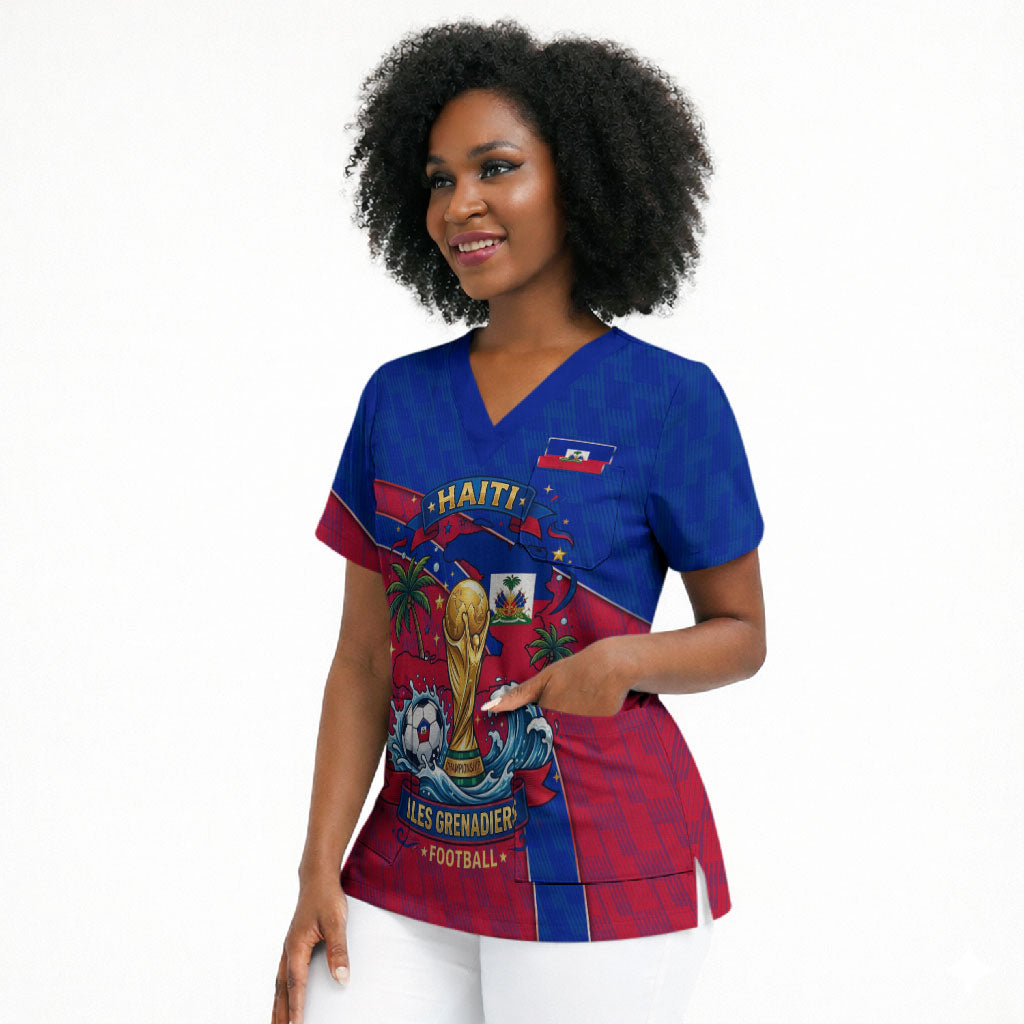 Personalized Haiti Soccer Les Grenadiers Scrub Top Championship Football 2026 Trophy Haitian Flag Map