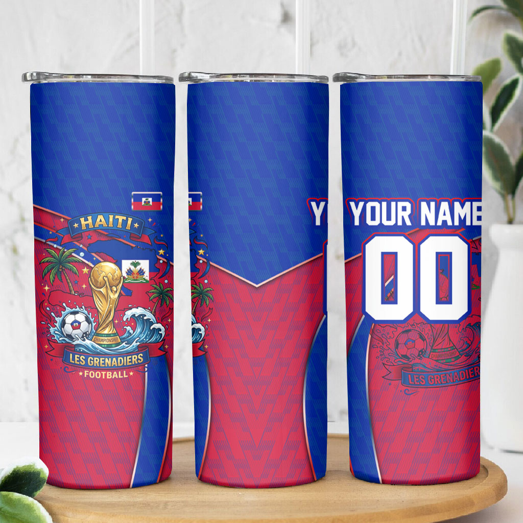 Personalized Haiti Soccer Les Grenadiers Skinny Tumbler Championship Football 2026 Trophy Haitian Flag Map
