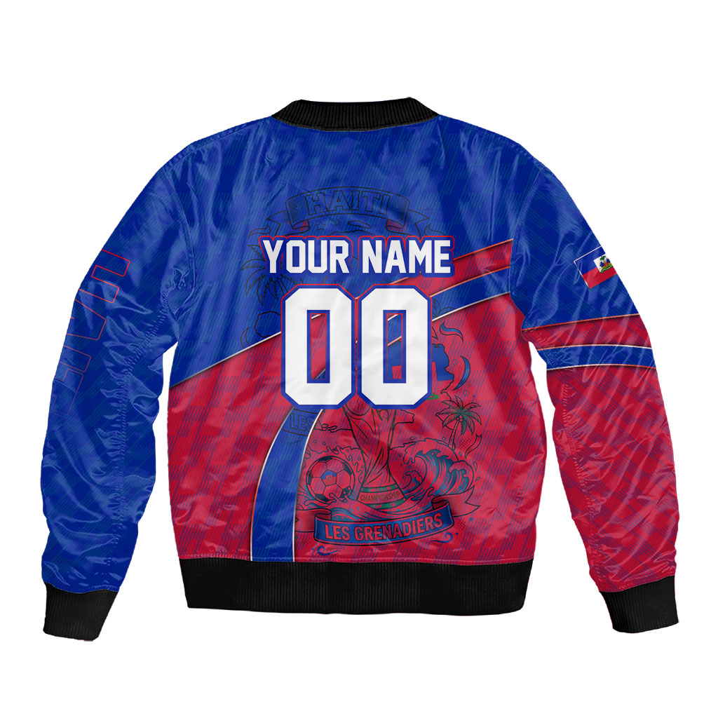 Personalized Haiti Soccer Les Grenadiers Sleeve Zip Bomber Jacket Championship Football 2026 Trophy Haitian Flag Map