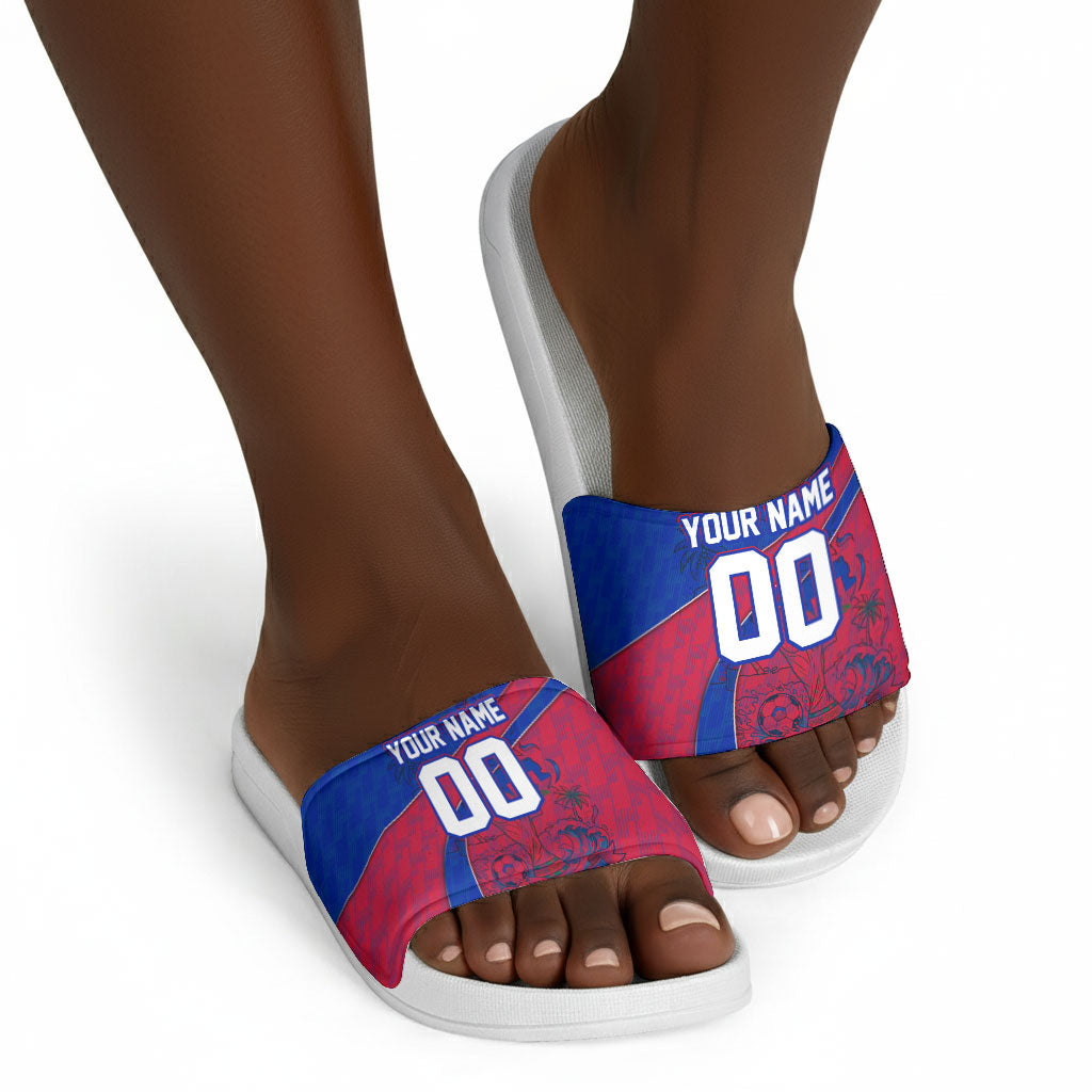 Personalized Haiti Soccer Les Grenadiers Slide Sandals Championship Football 2026 Trophy Haitian Flag Map