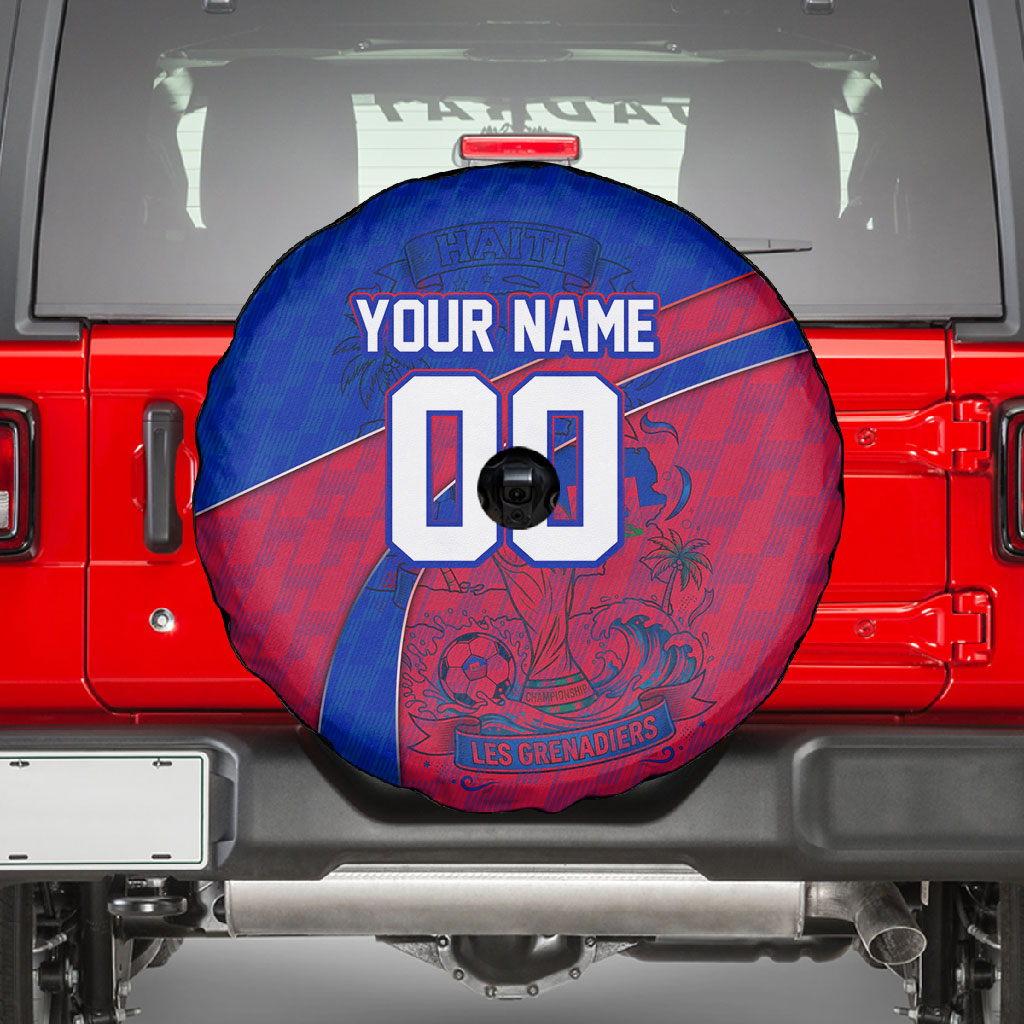 Personalized Haiti Soccer Les Grenadiers Spare Tire Cover Championship Football 2026 Trophy Haitian Flag Map