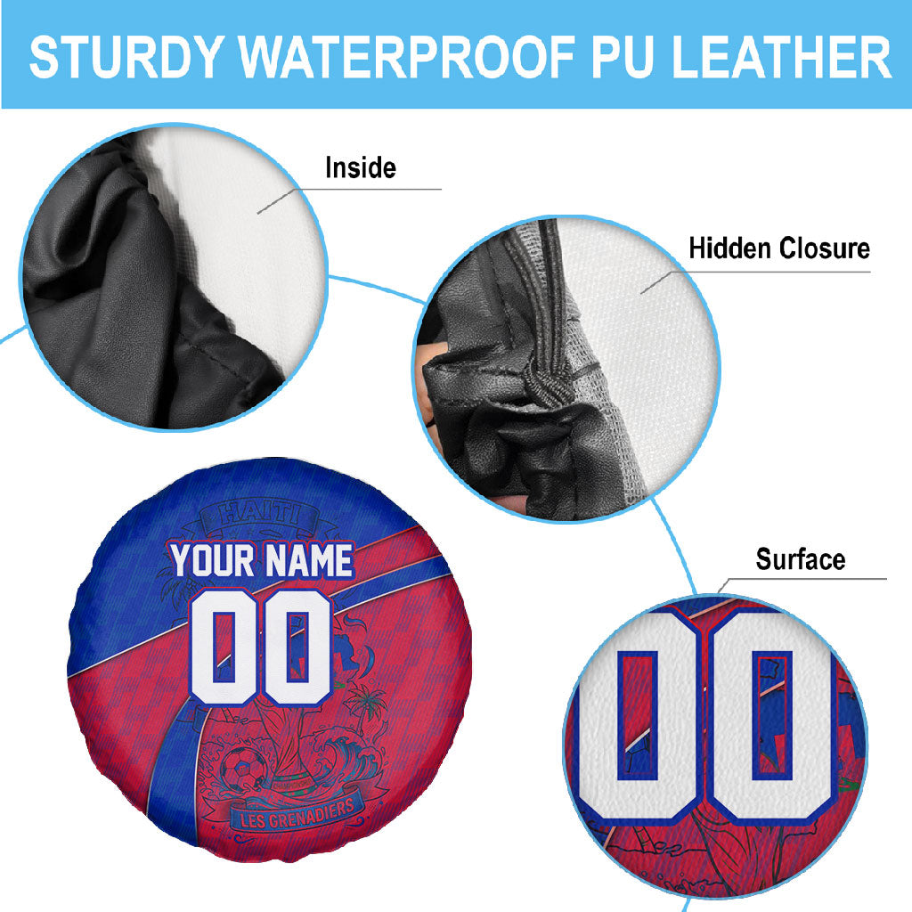 Personalized Haiti Soccer Les Grenadiers Spare Tire Cover Championship Football 2026 Trophy Haitian Flag Map