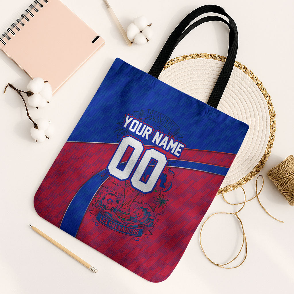 Personalized Haiti Soccer Les Grenadiers Tote Bag Championship Football 2026 Trophy Haitian Flag Map