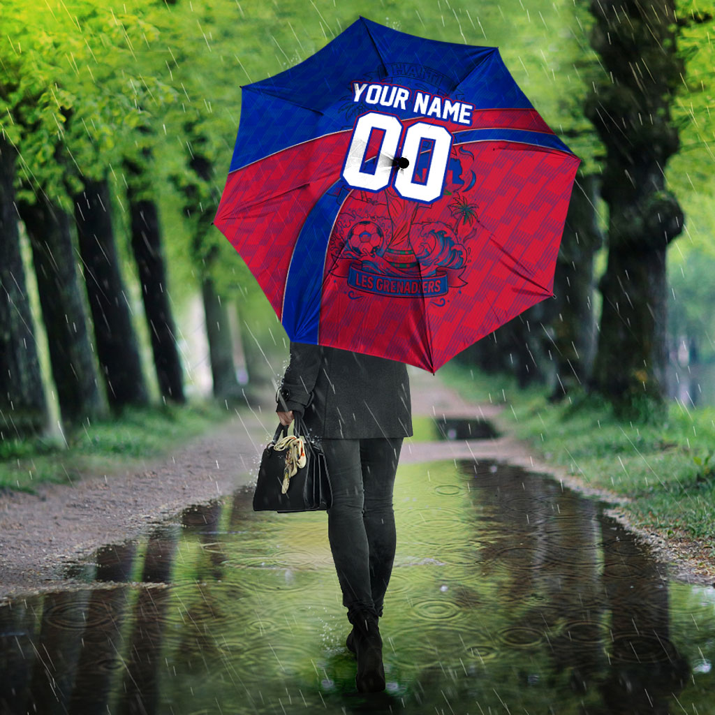Personalized Haiti Soccer Les Grenadiers Umbrella Championship Football 2026 Trophy Haitian Flag Map