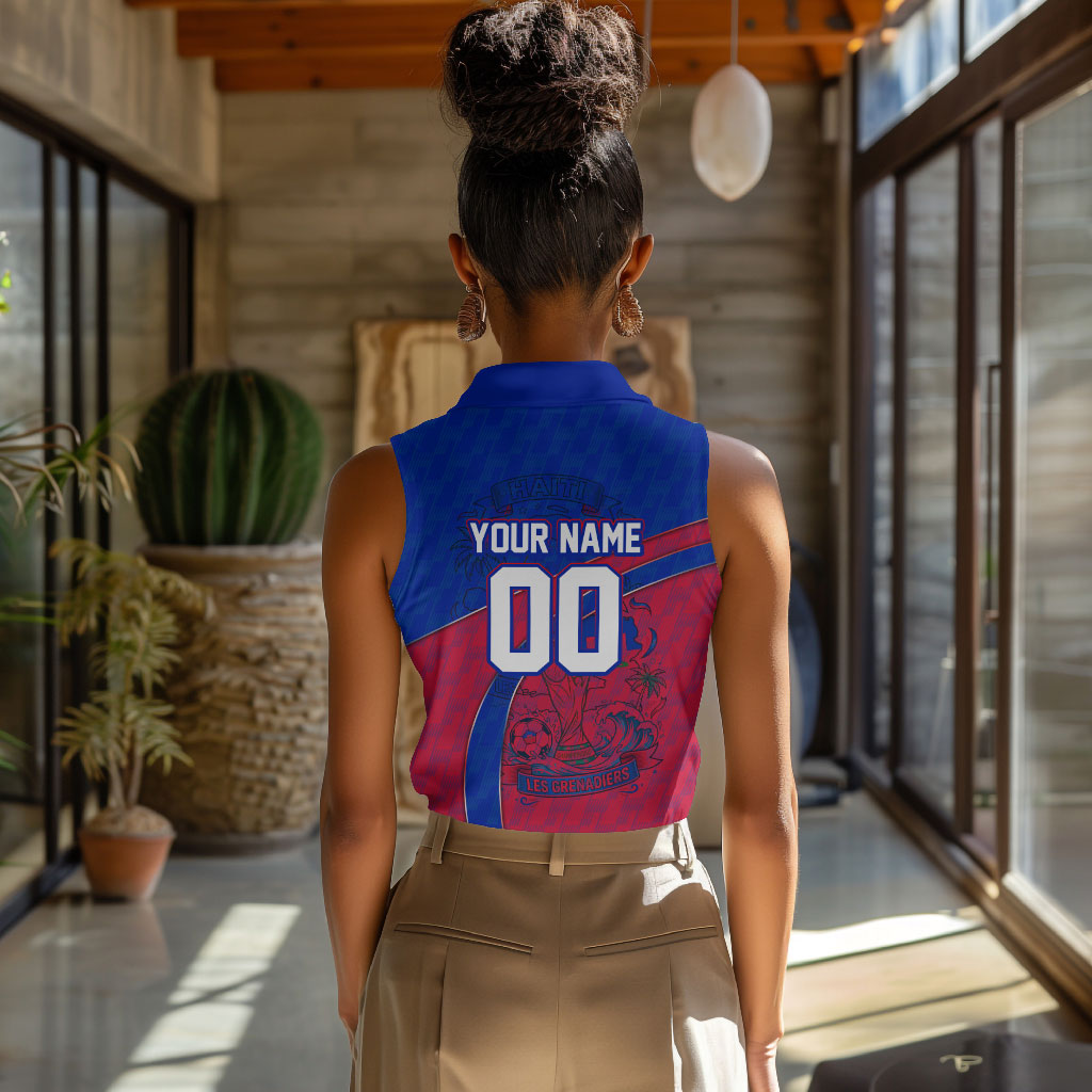 Personalized Haiti Soccer Les Grenadiers Women Sleeveless Polo Shirt Championship Football 2026 Trophy Haitian Flag Map