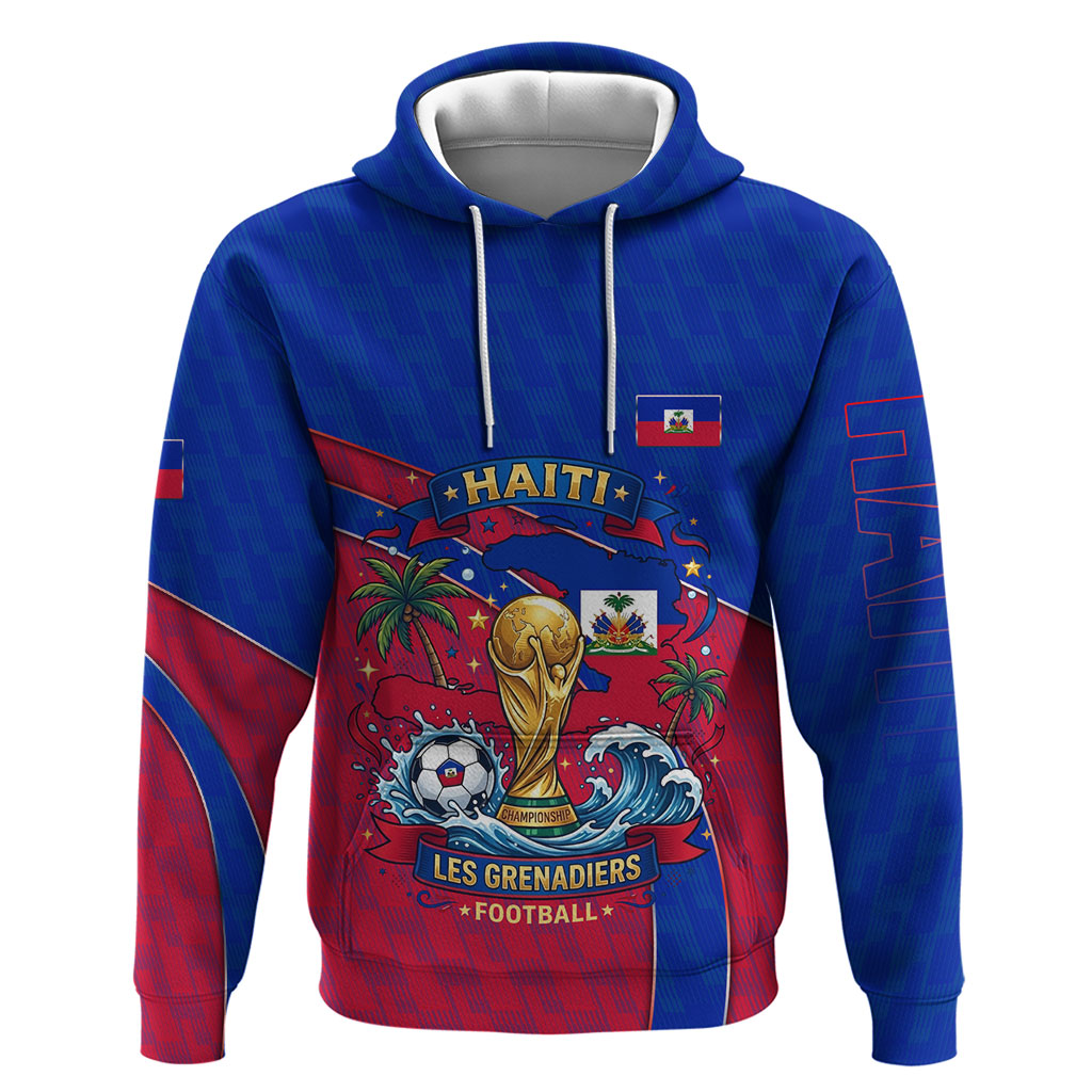 Personalized Haiti Soccer Les Grenadiers Zip Hoodie Championship Football 2026 Trophy Haitian Flag Map