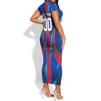 Personalized Les Grenadiers Haiti Football Short Sleeve Bodycon Dress Eagle Champions Trophy Heritage