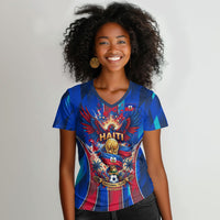Personalized Les Grenadiers Haiti Football Women V-Neck T-Shirt Eagle Champions Trophy Heritage