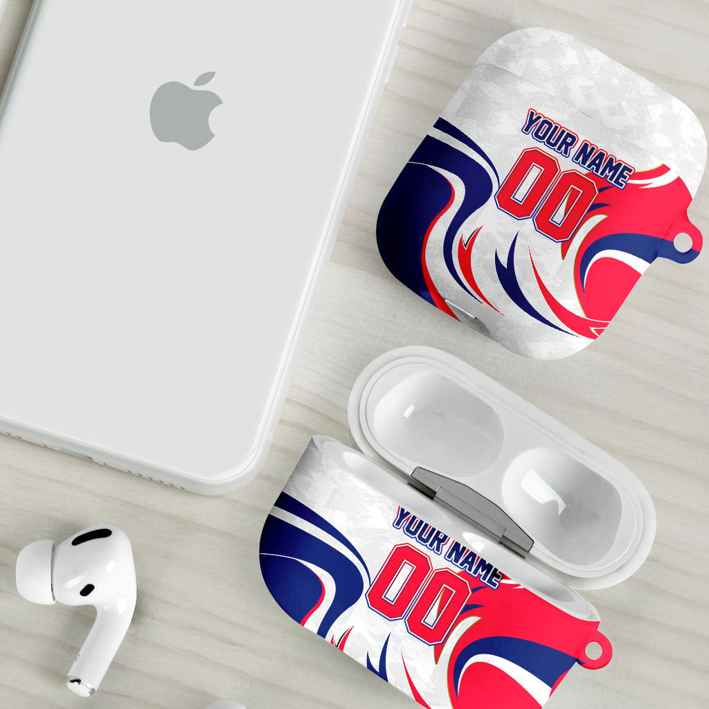 Personalized Haiti Football Champions AirPods Case Roaring Lion Soccer Mascot With Haiti Trophy Flag