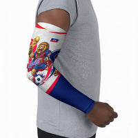 Personalized Haiti Football Champions Arm Sleeves Roaring Lion Soccer Mascot With Haiti Trophy Flag