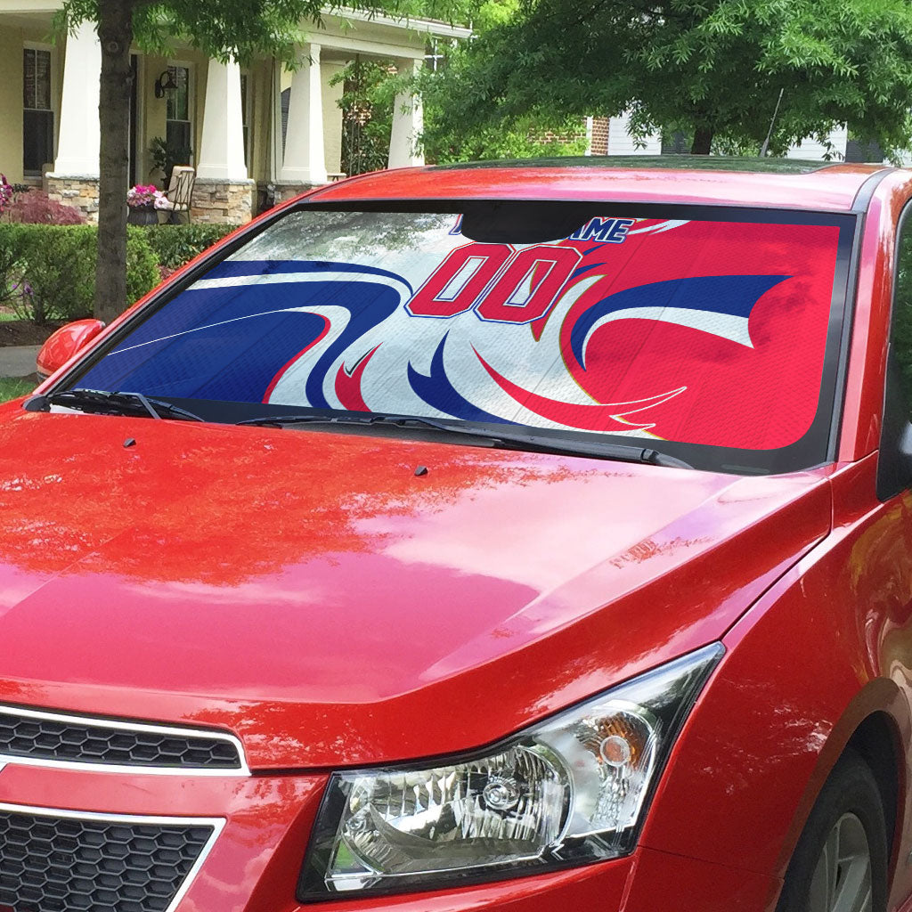 Personalized Haiti Football Champions Auto Sun Shade Roaring Lion Soccer Mascot With Haiti Trophy Flag
