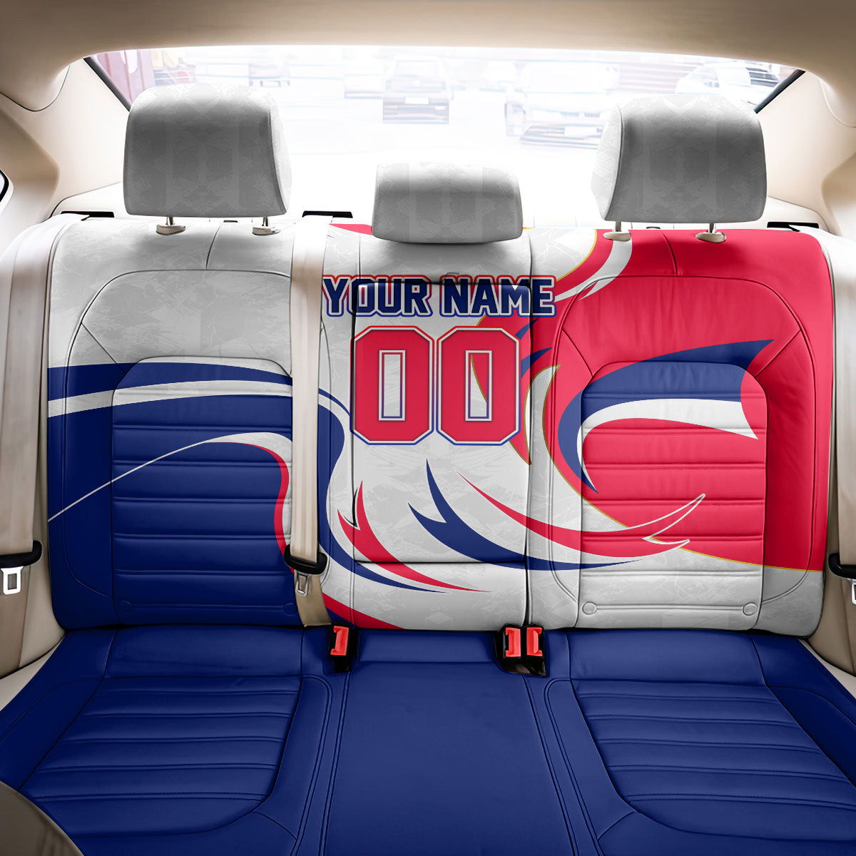 Personalized Haiti Football Champions Back Car Seat Cover Roaring Lion Soccer Mascot With Haiti Trophy Flag