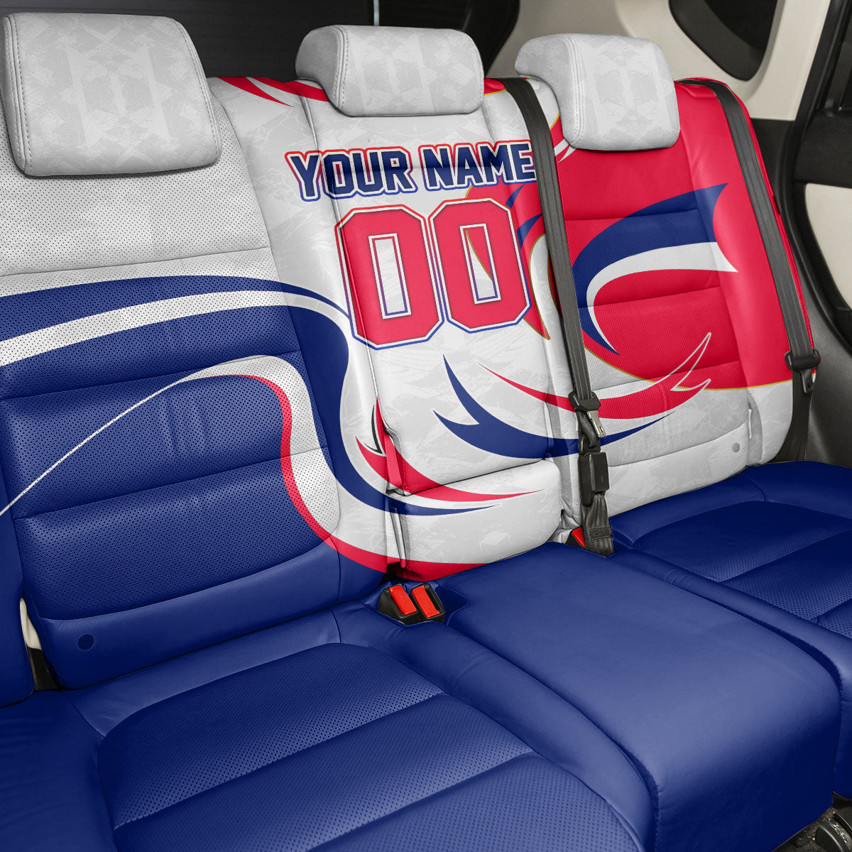 Personalized Haiti Football Champions Back Car Seat Cover Roaring Lion Soccer Mascot With Haiti Trophy Flag