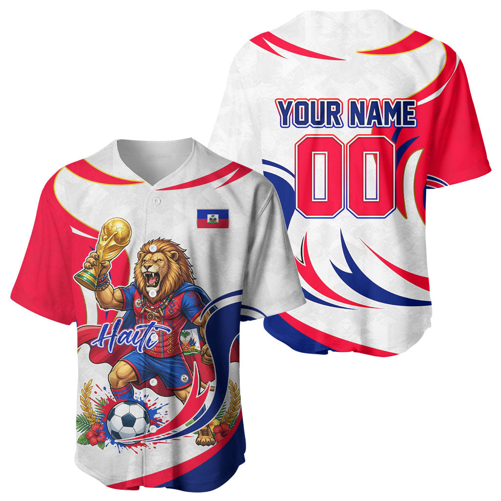 Personalized Haiti Football Champions Baseball Jersey Roaring Lion Soccer Mascot With Haiti Trophy Flag