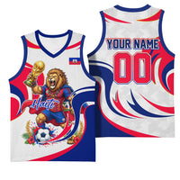 Personalized Haiti Football Champions Basketball Jersey Roaring Lion Soccer Mascot With Haiti Trophy Flag