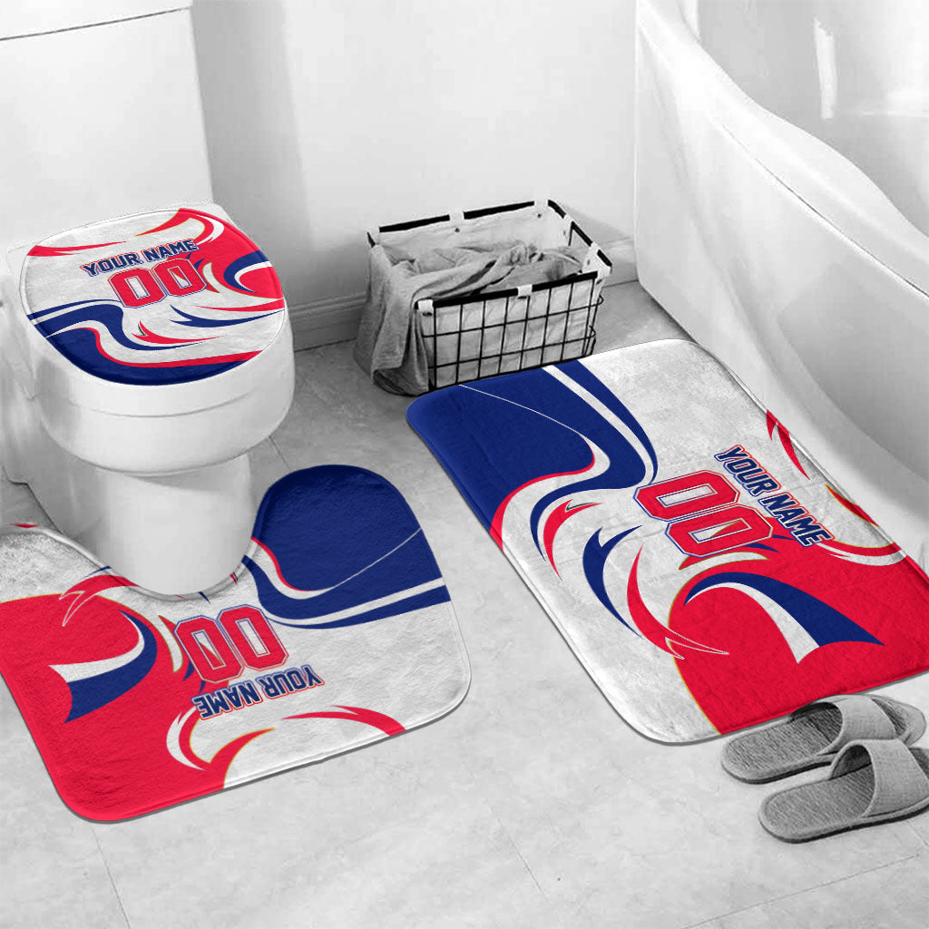 Personalized Haiti Football Champions Bathroom Set Roaring Lion Soccer Mascot With Haiti Trophy Flag