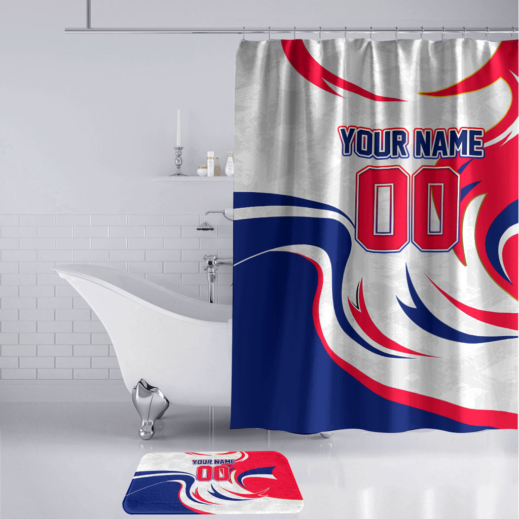 Personalized Haiti Football Champions Bathroom Set Roaring Lion Soccer Mascot With Haiti Trophy Flag